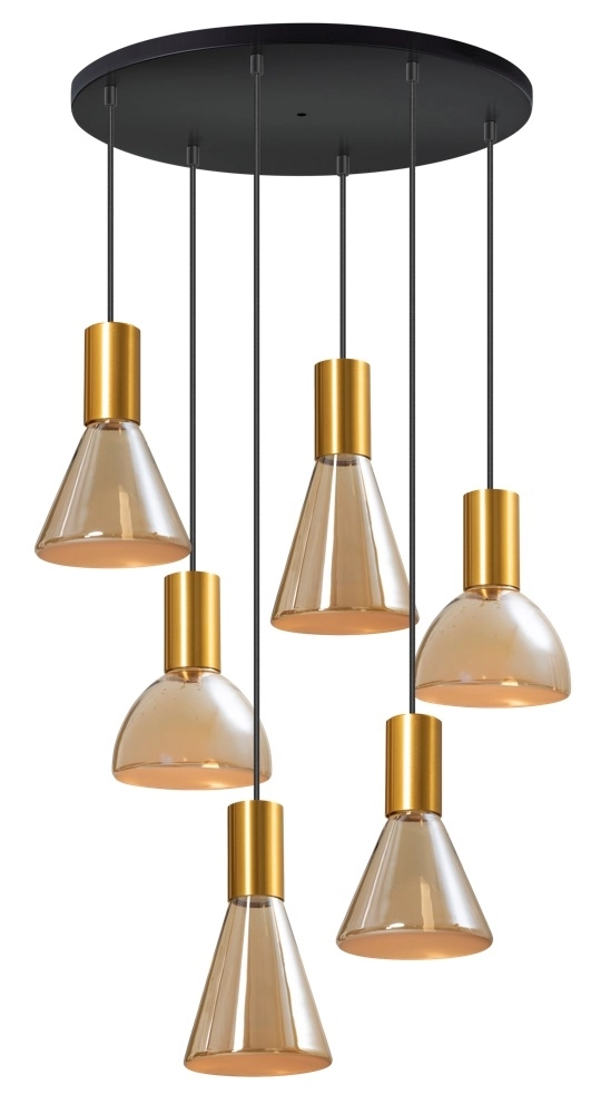 6-lichts vide lamp Lisa goud met amber glas