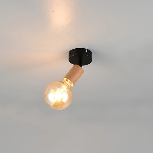 Plafondlamp Lamego zwart met hout