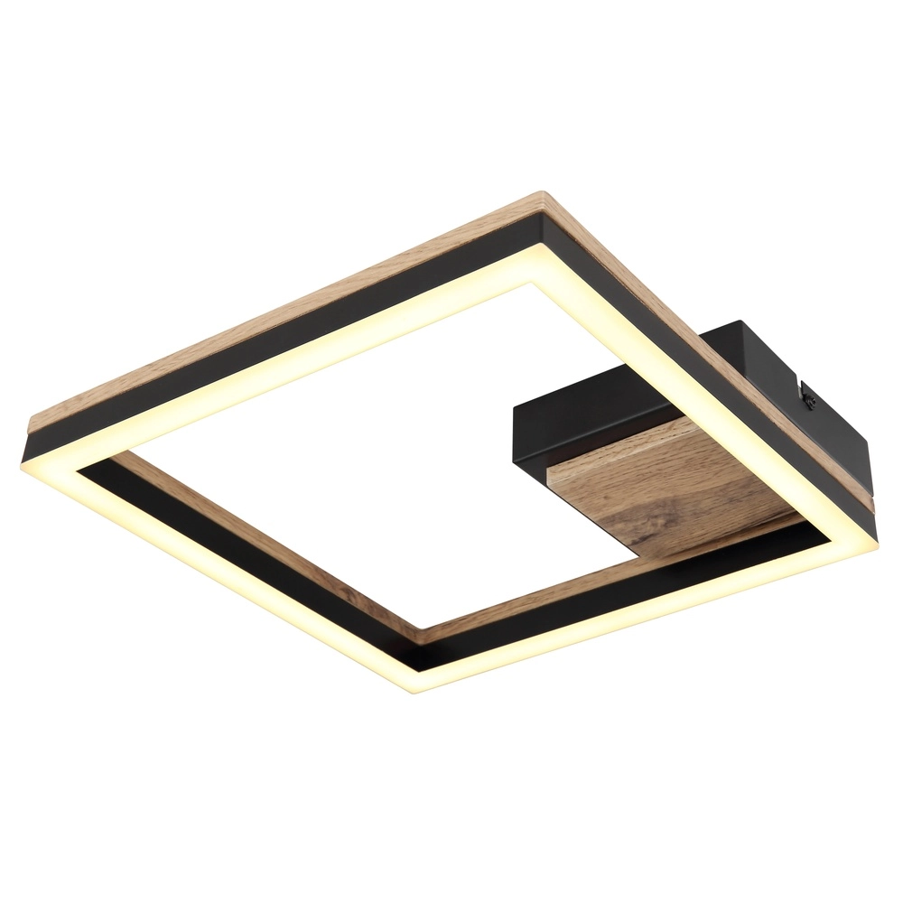 Plafondlamp Beatrix vierkant zwart met hout