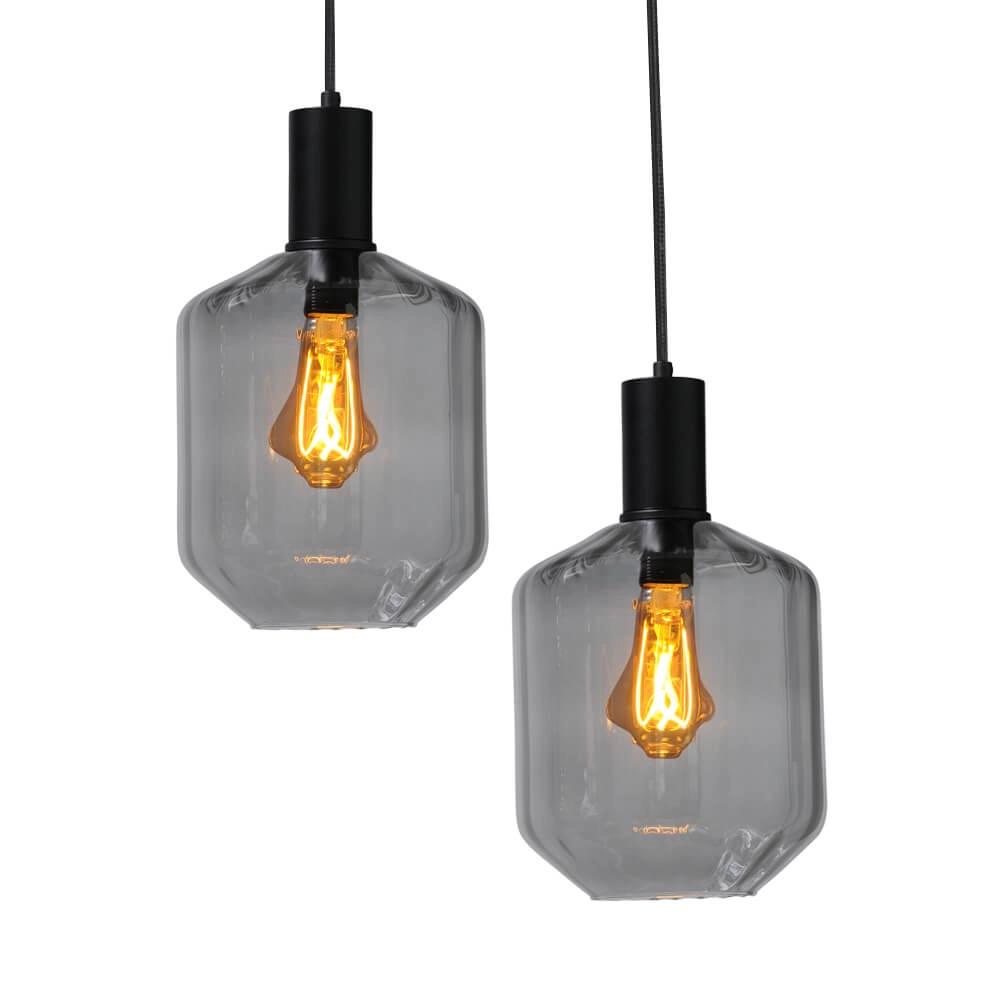 6-lichts hanglamp - zwart - Porto met Jagger smoke glazen Masterlight 8718121270593