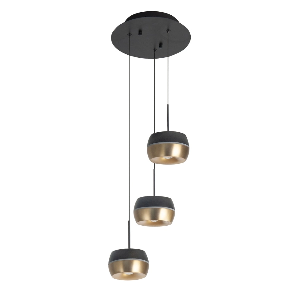 3-lichts hanglamp Nova design zwart met goud