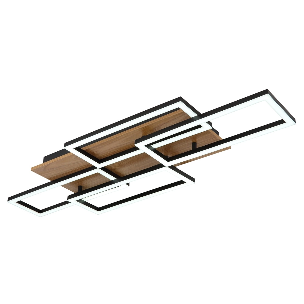 Design plafondlamp Jeffry zwart met hout Globo 9007371533824