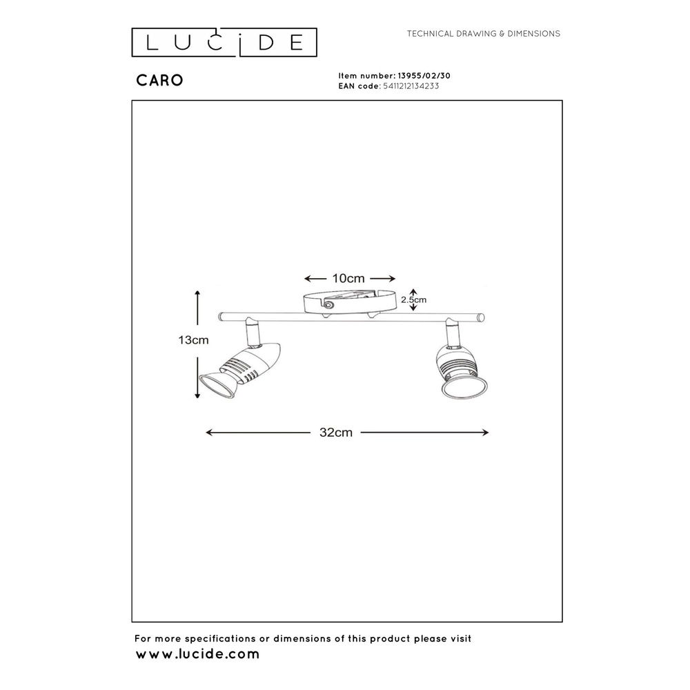 Plafondspot Caro 2-lichts zwart Lucide 5411212134233