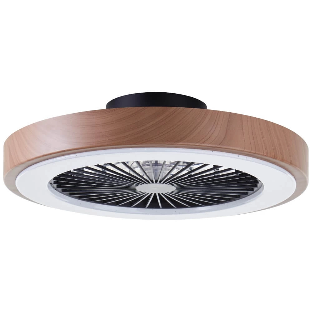 Zwarte ventilator Slimline met houten rand Brilliant 4004353435867