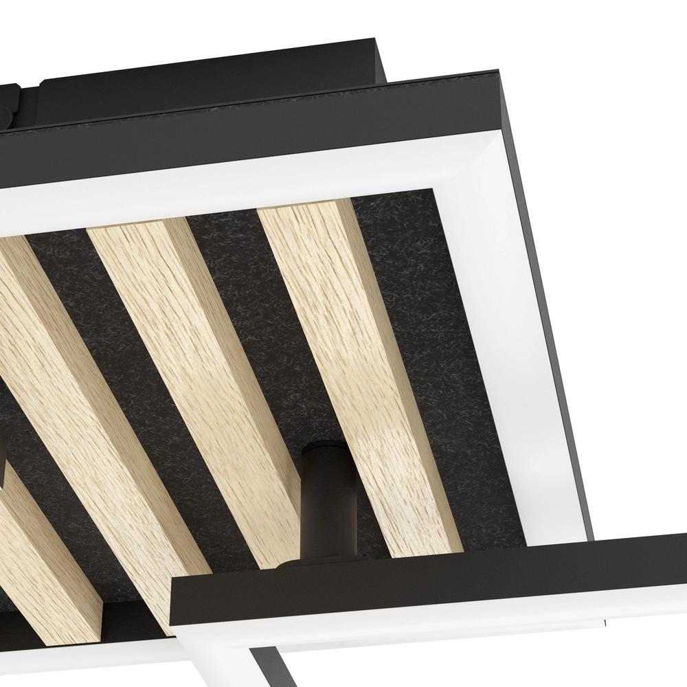 Moderne plafondlamp Cembrano zwart met hout vierkant 92,5cm Eglo 9008606388240