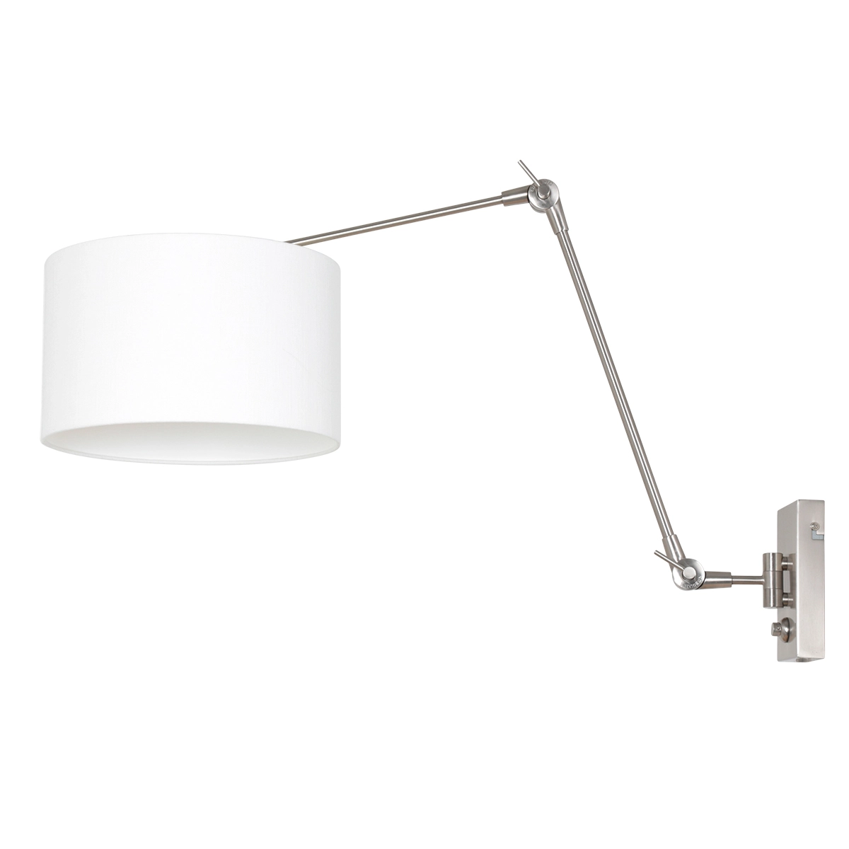 Wand Leeslamp Prestige Chic RVS met 30cm wit linnen kap