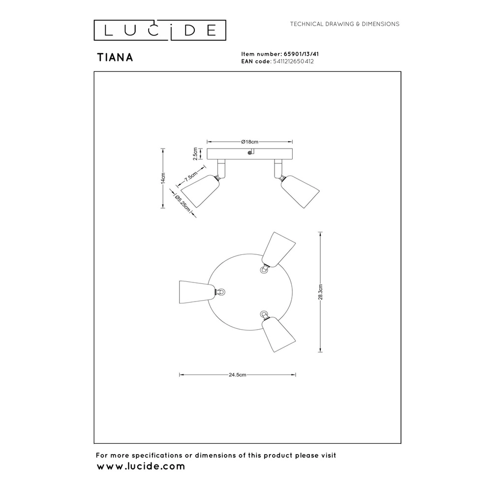 Plafondspot Tiana 3-lichts taupe Lucide 5411212650412