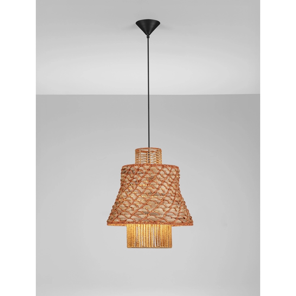 Rotan hanglamp Mande bruin met oranje