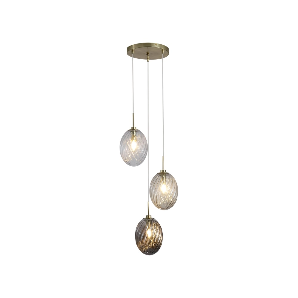3-lichts hanglamp Whirl rond gekleurd glas