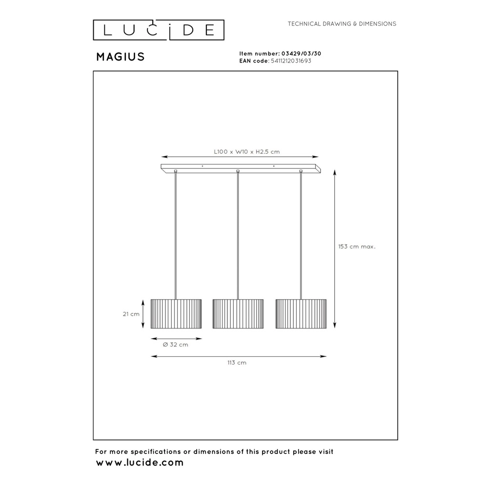 Hanglamp Magius 3-lichts rotan Lucide 5411212031693
