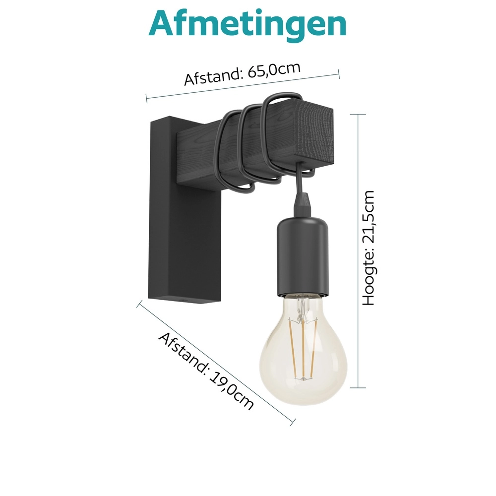 Landelijke wandlamp Townshend zwart hout Eglo 9002759307387