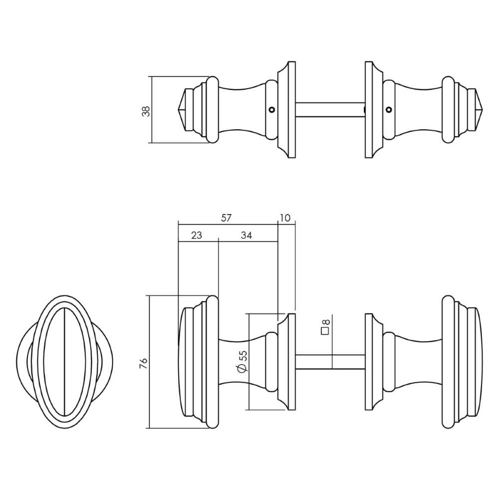 Knopkruk Tondo met randje - zwart Intersteel 8714186540435
