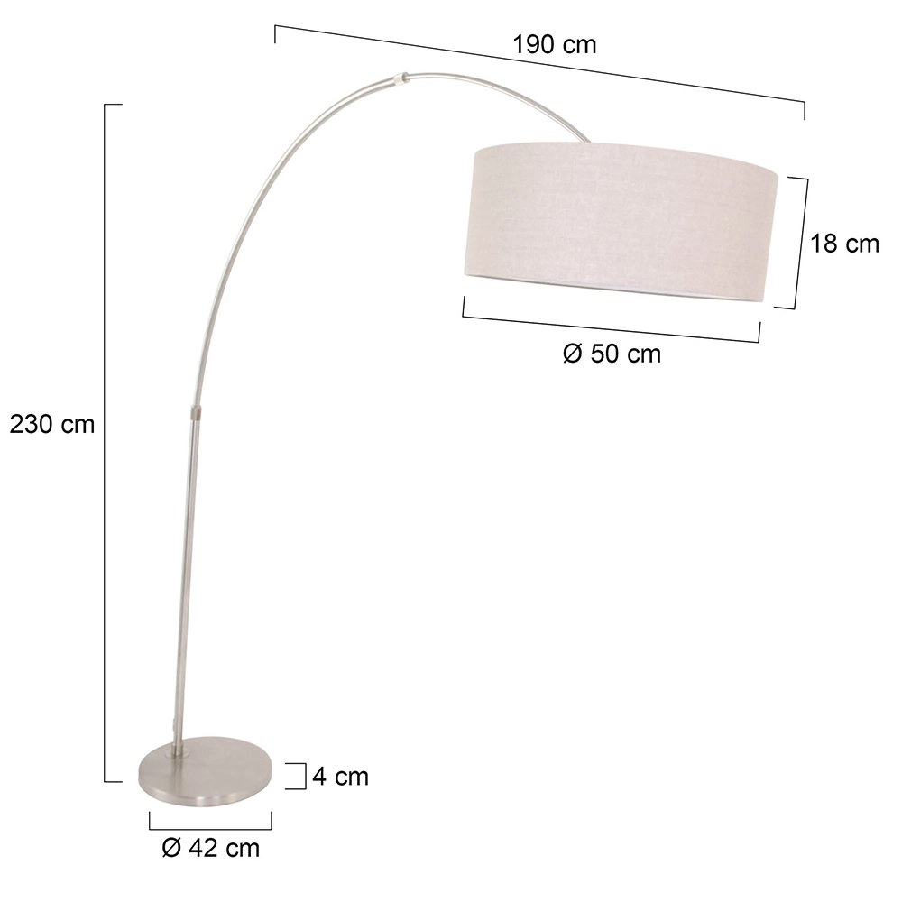 Arc lamp Gramineus 50 RVS met leerbruine kap Steinhauer 8712746118322
