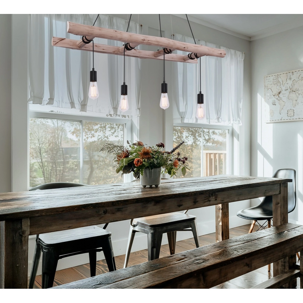 4-lichts hanglamp Irmgard hout 190cm Globo 9007371398577