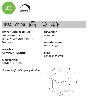 Led buitenlamp Iser 11x10cm Artdelight 8719831733279