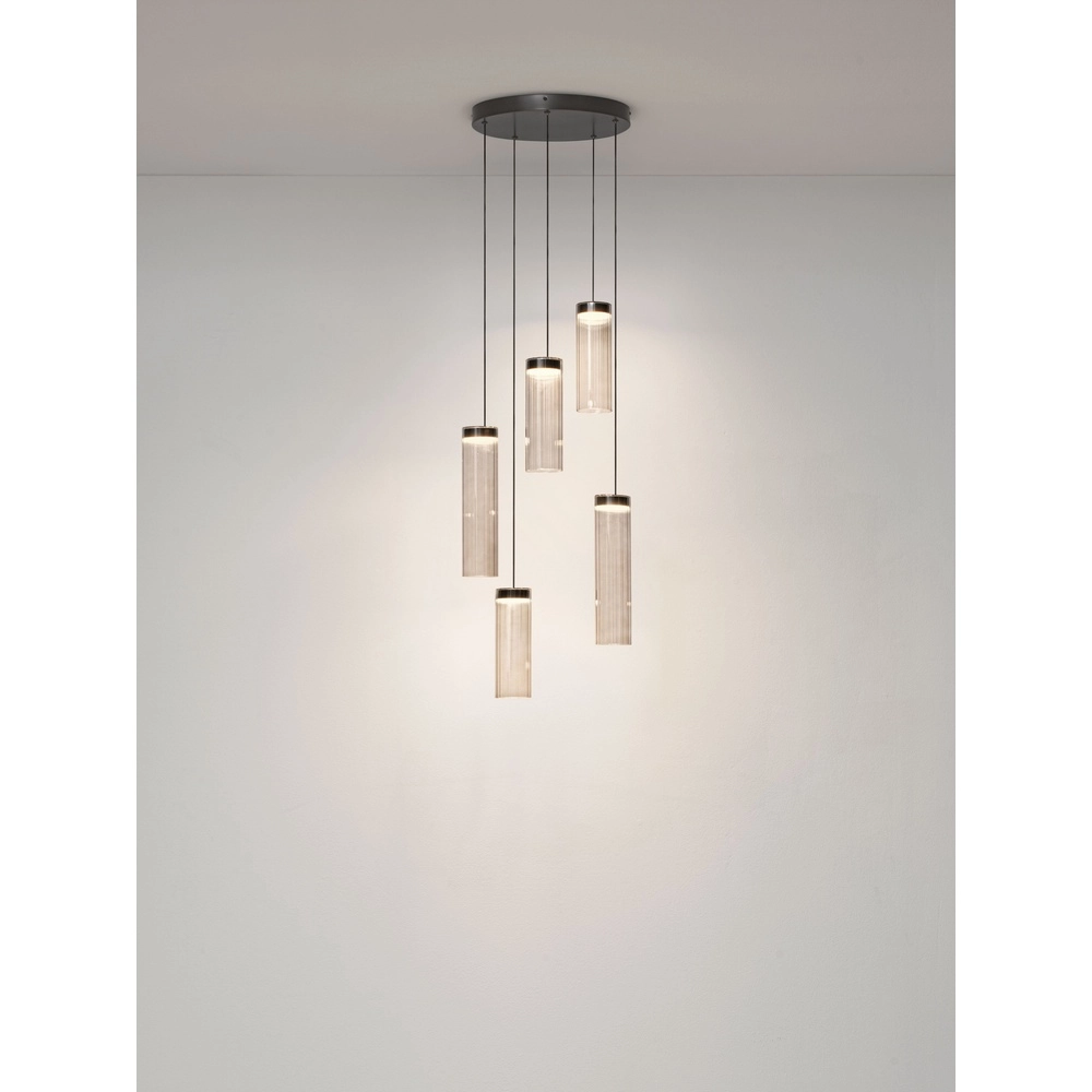 Design hanglamp Brielle antraciet met mokka glas 5-lichts Lyora 5212017495426