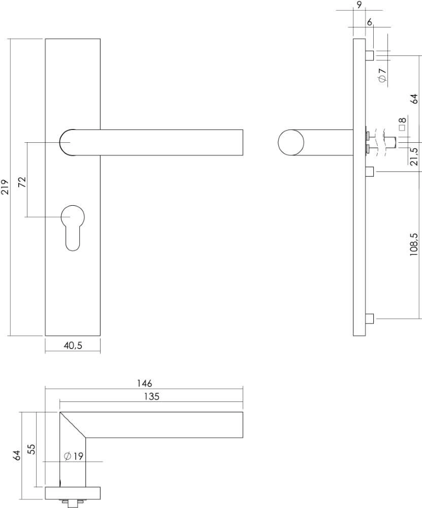 Deurklink Hoek 90 rechthoekig PC 72mm RVS Intersteel 8714186186985