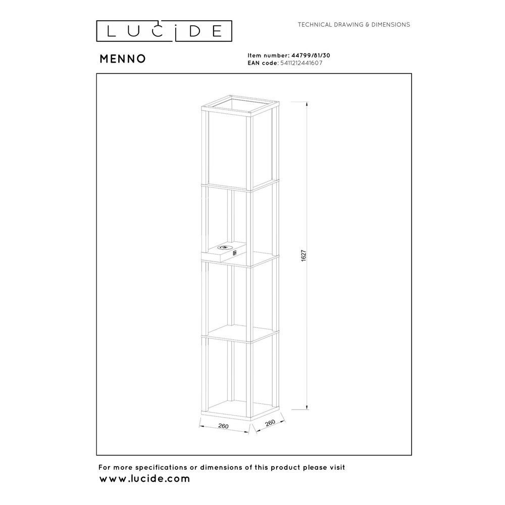 Vloerlamp Menno met draadloos oplaadpaneel zwart Lucide 5411212441607