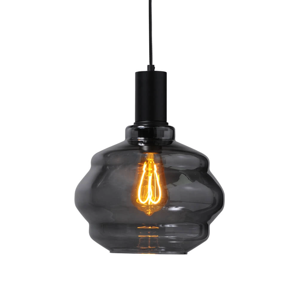 Hanglamp zwart Porto met Ball smoke glas - Ø 24cm