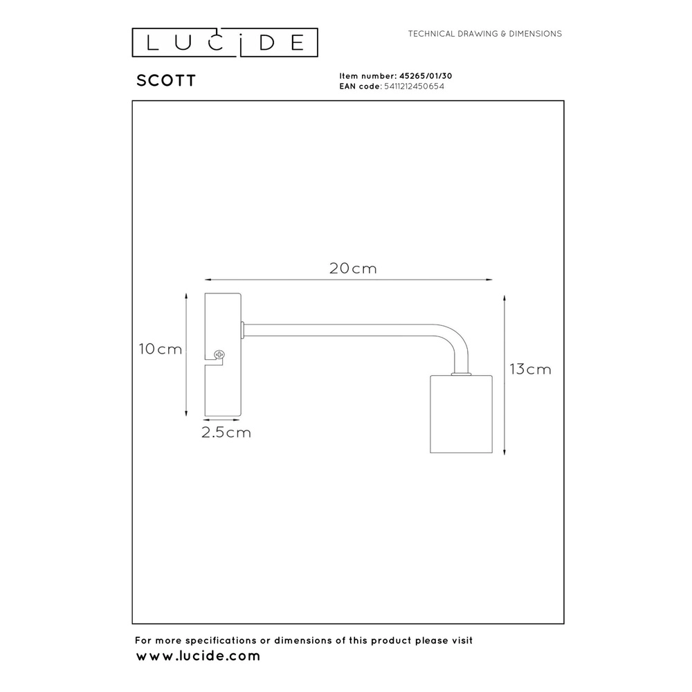 Zwarte wandlamp Scott design Lucide 5411212450654