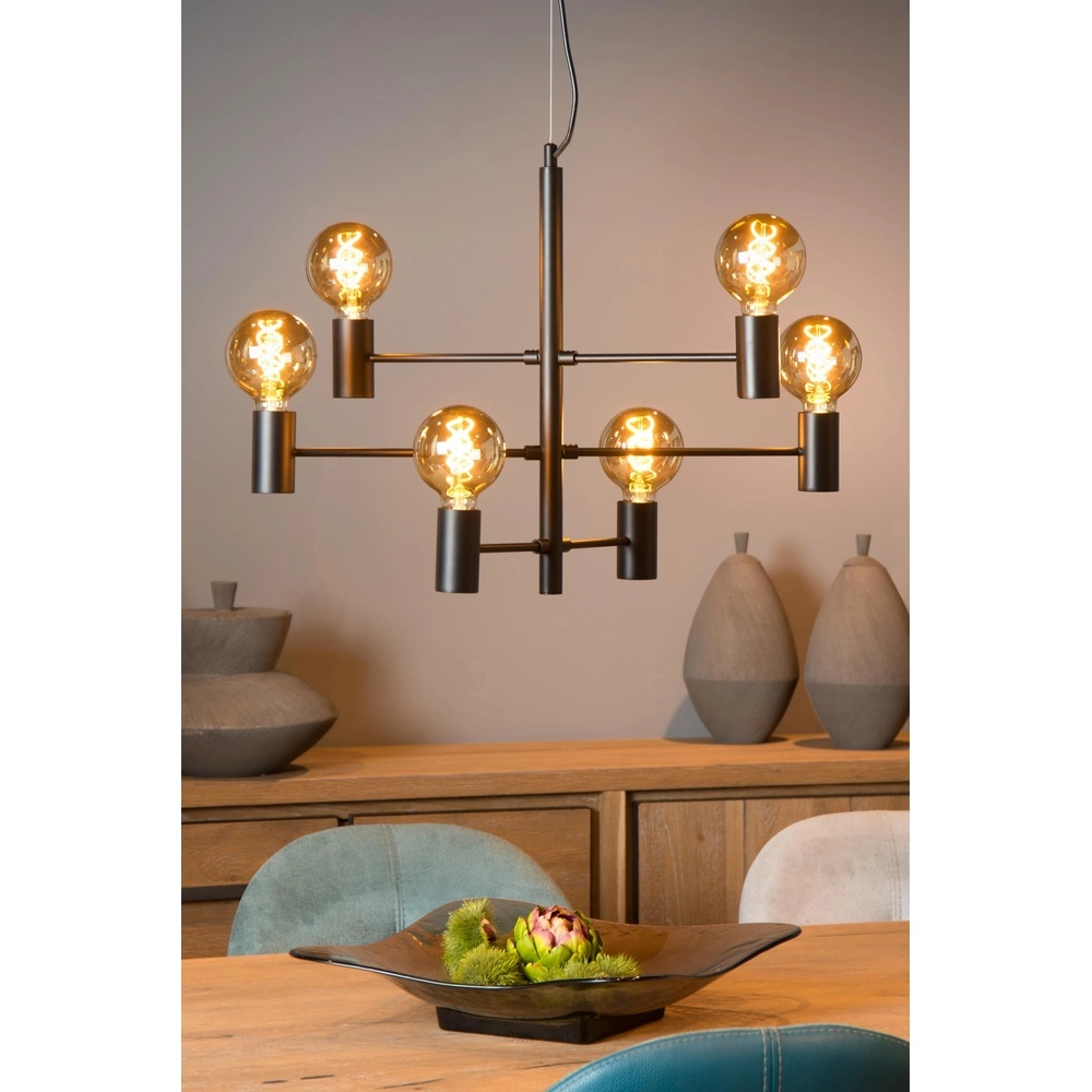 Hanglamp Leanne 6-lichts zwart Lucide 5411212211095