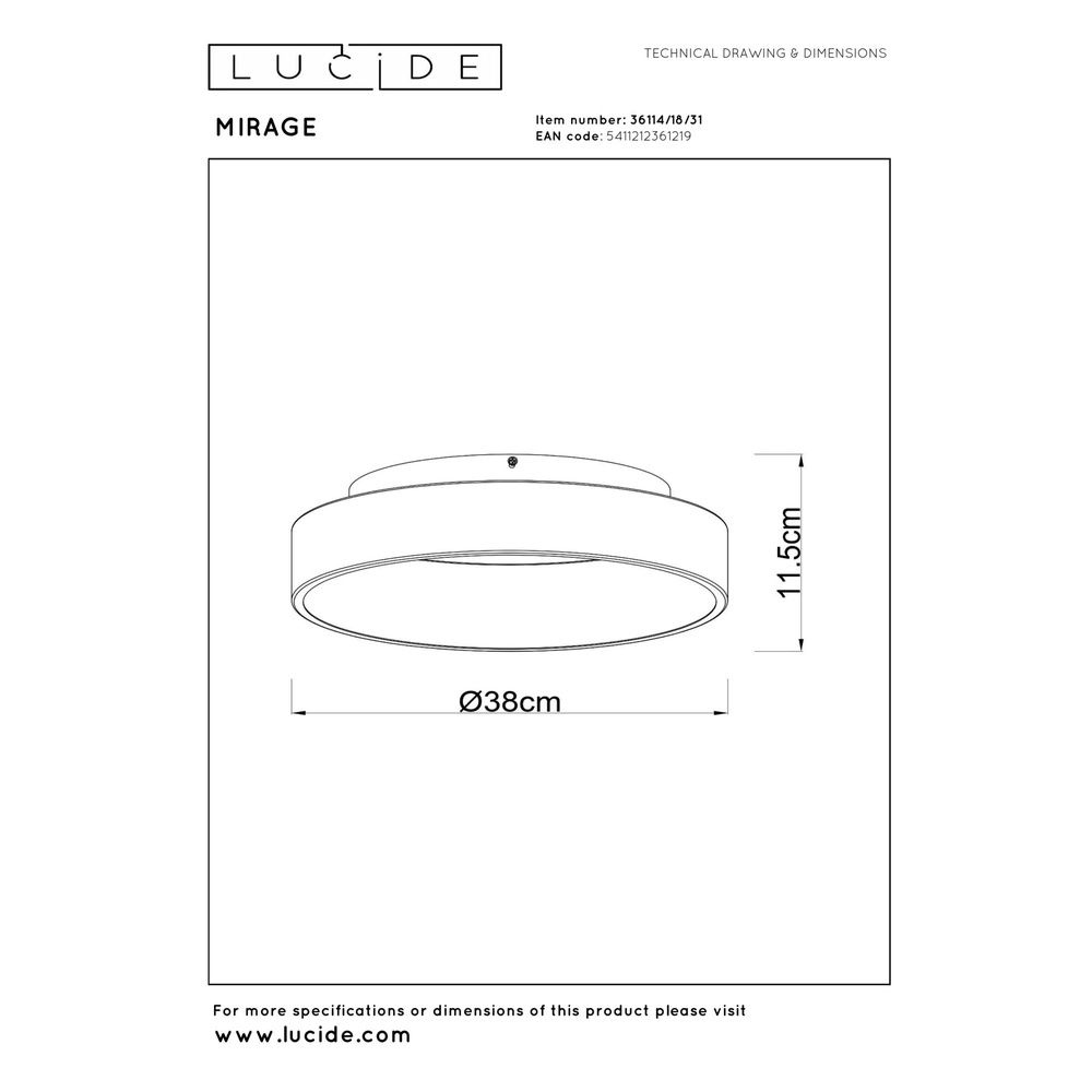 Plafondlamp Mirage Ø 38cm wit Lucide 5411212361219
