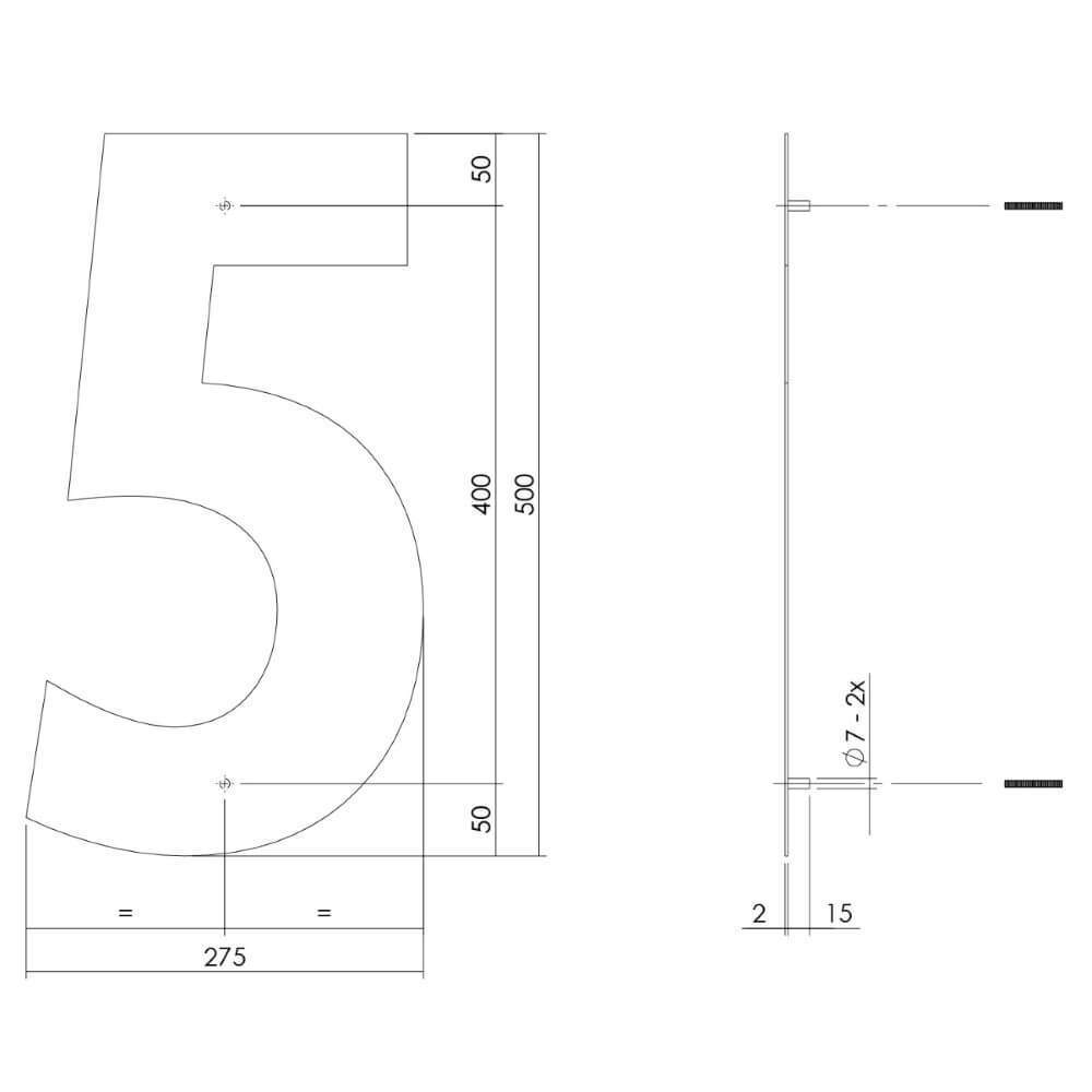 Huisnummer 5 XXL Numbra 50cm RVS Intersteel 8714186503225