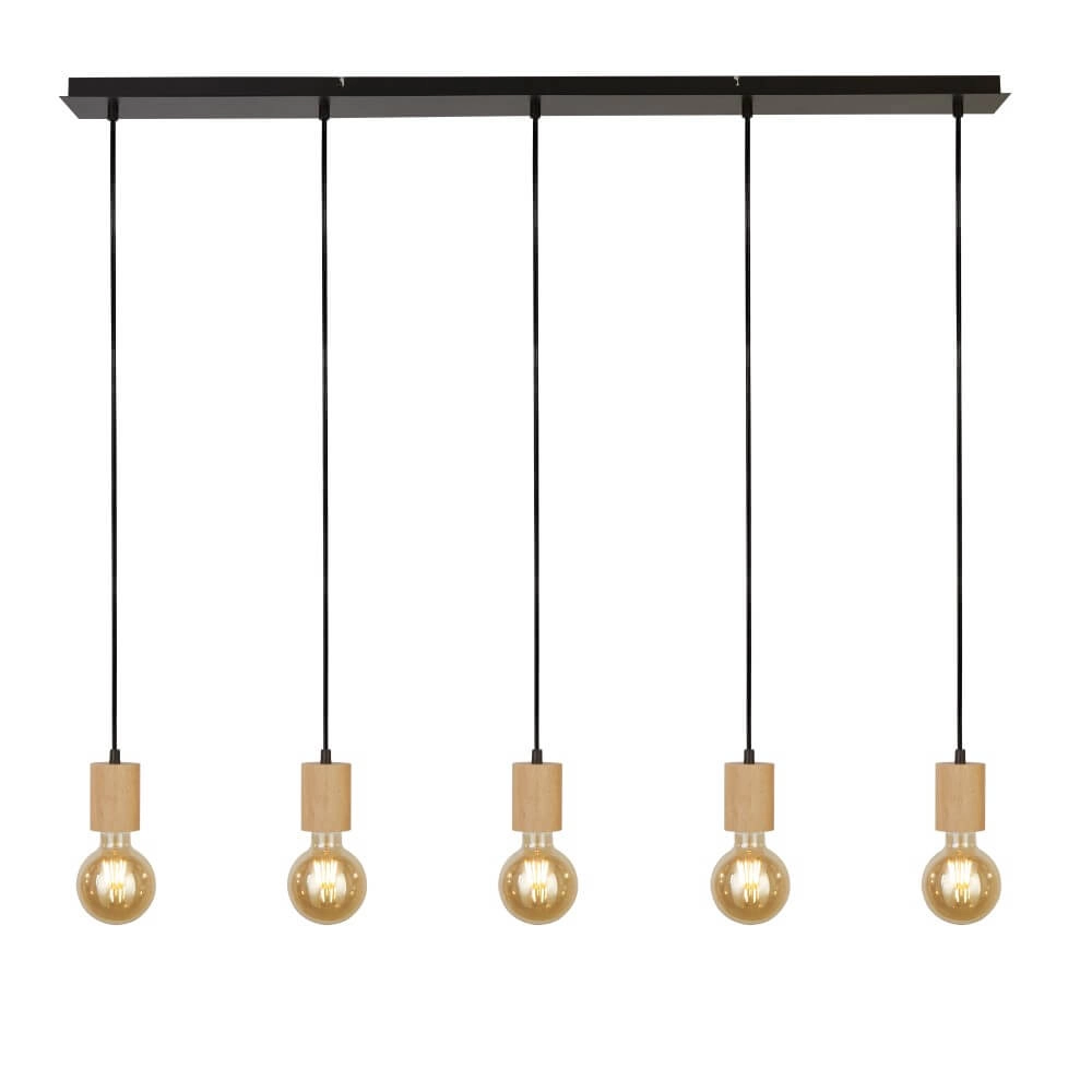 Houten plafondlamp Spinny 5-lichts