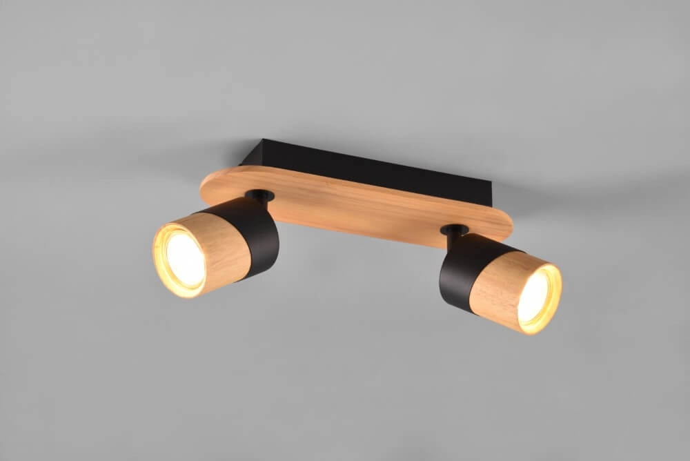 Plafondlamp hout met zwart Aruni 2-lichts Trio 4017807562217