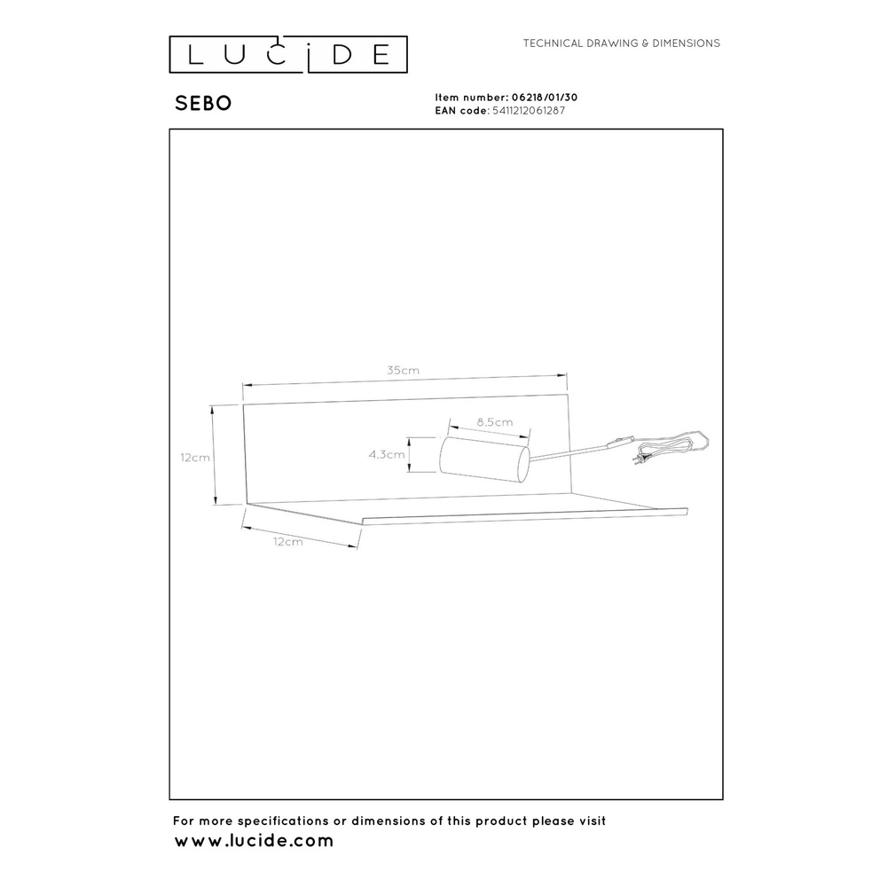 Bedlampje Sebo zwart Lucide 5411212061287