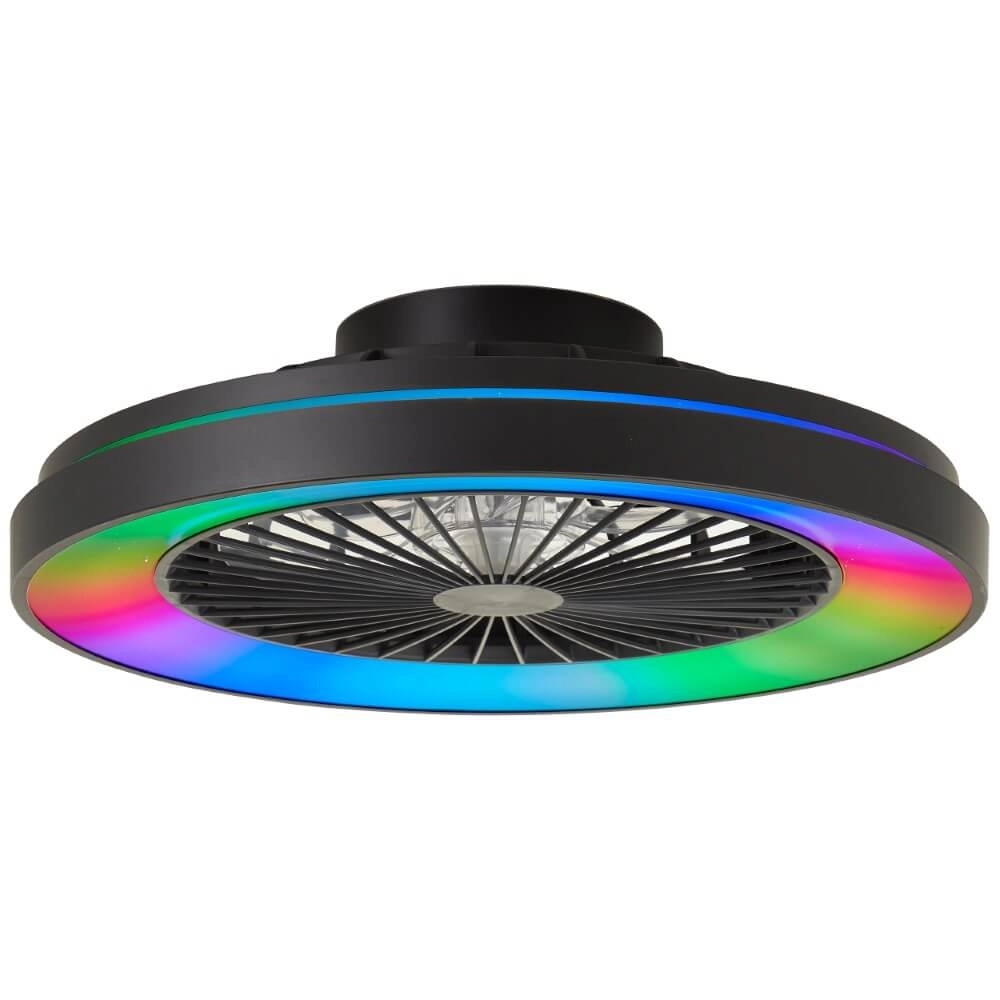 Zwarte plafondventilator Mazzaro met RGB lamp - 48cm
