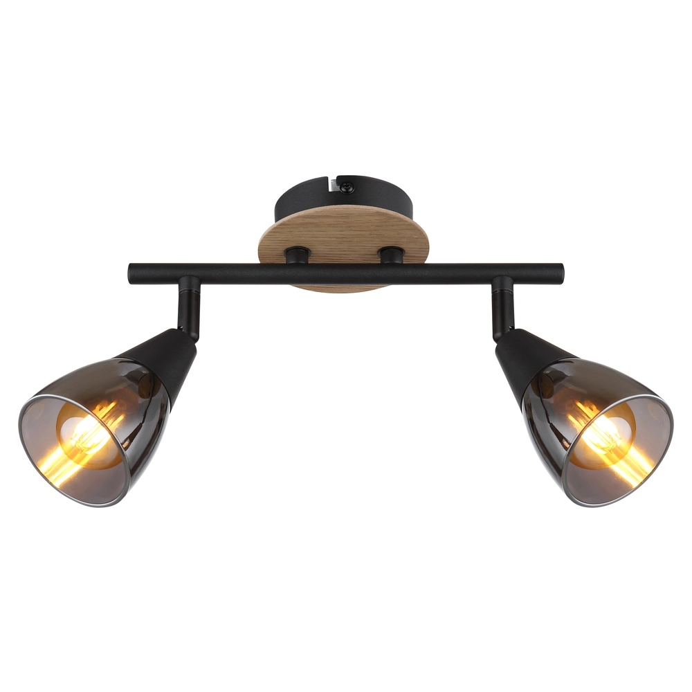 2-lichts plafondlamp Mubby zwart met houtlook Globo 9007371445868