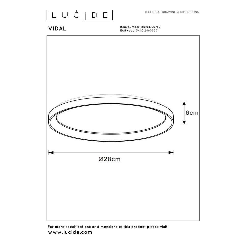 Plafonniere Vidal Ø 28cm zwart Lucide 5411212460899