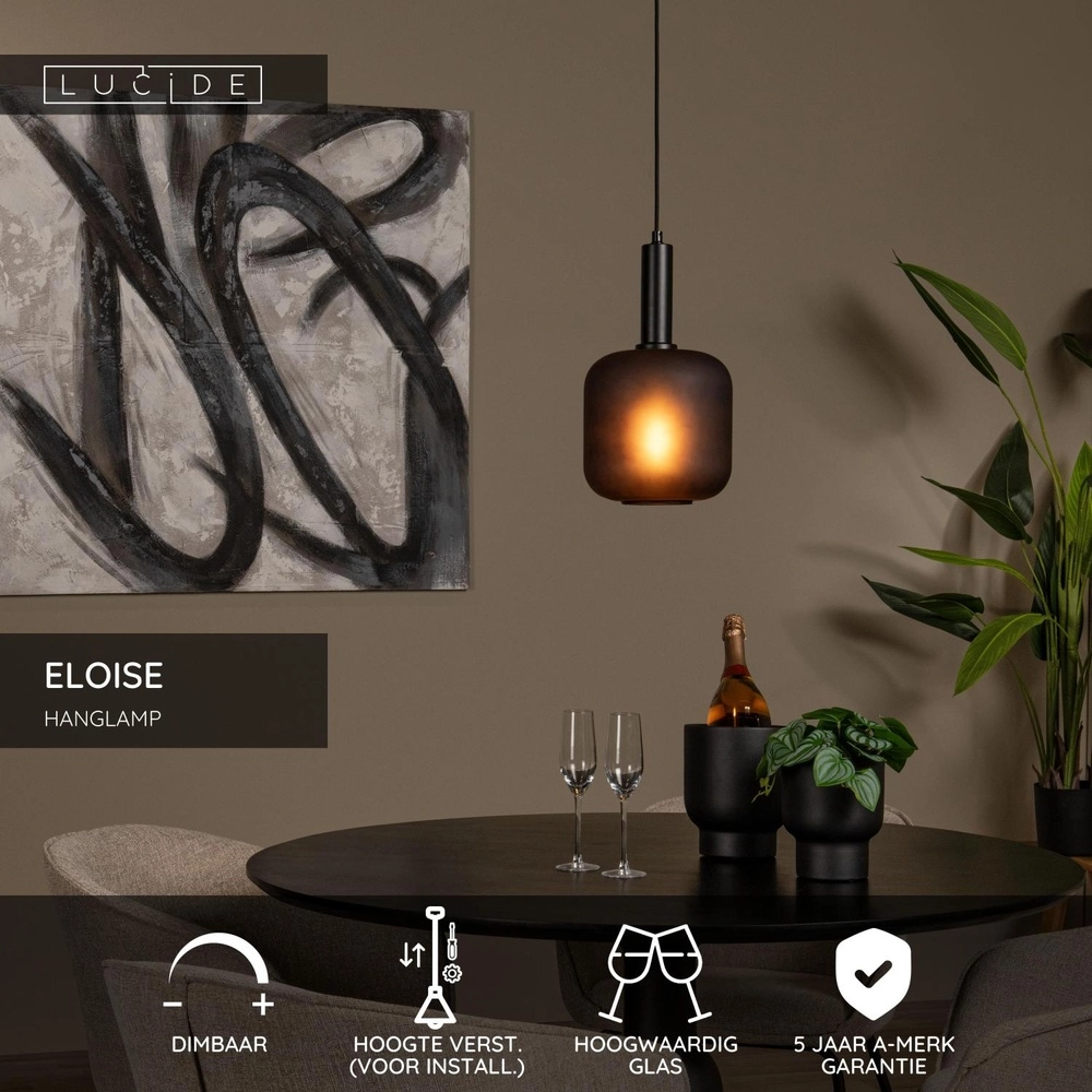 Zwarte hanglamp Eloise 1-lichts Ø 21cm Lucide 5411212452450