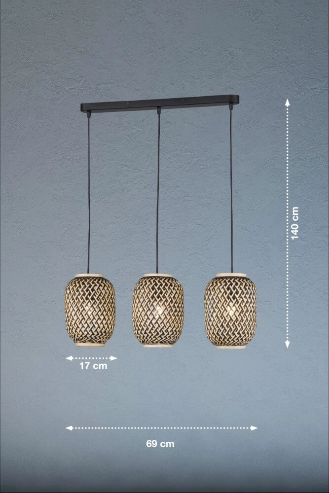 Rotan 3-lichts hanglamp Hummel Fischer & Honsel 4003694607063