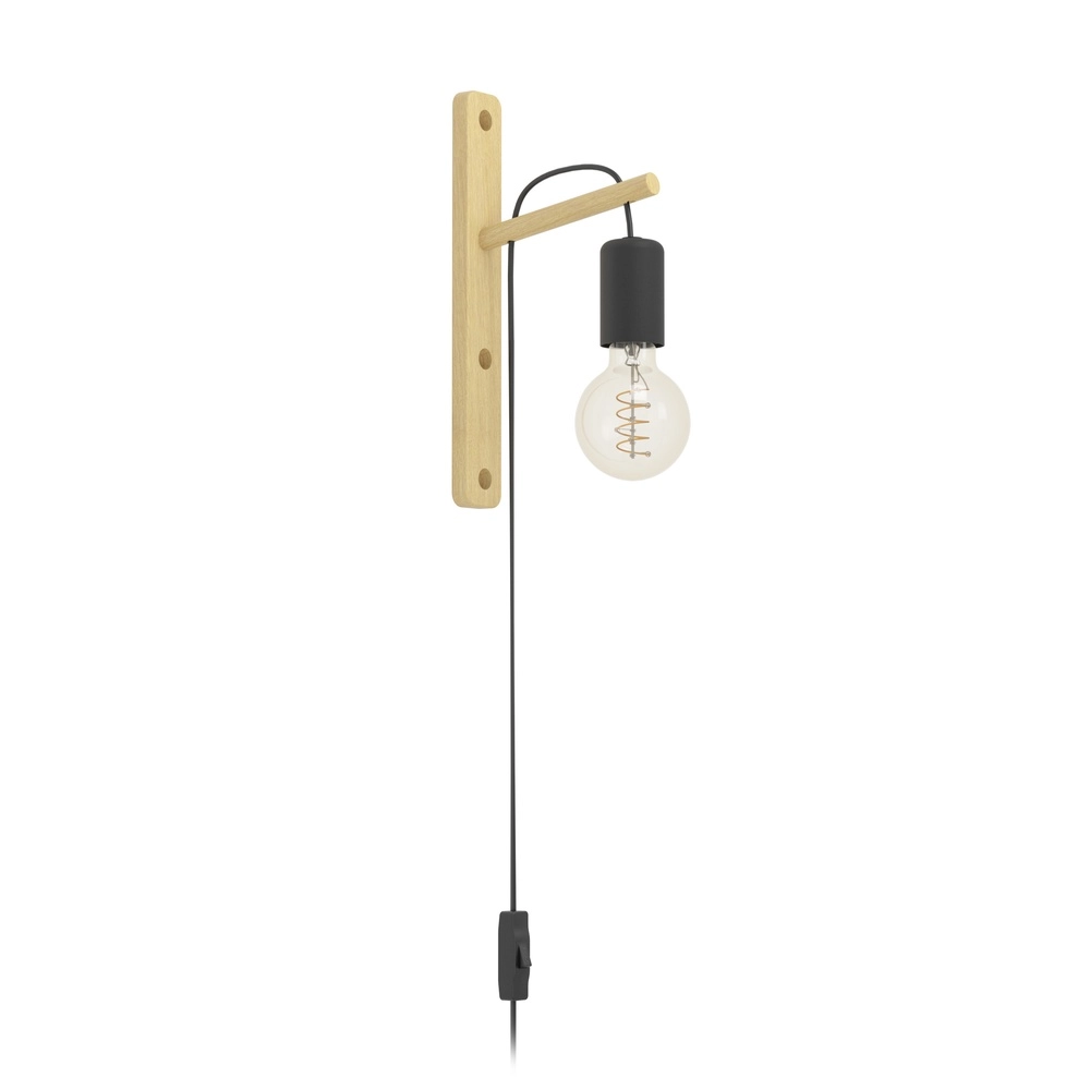 Houten wandlamp Pockley met schakelaar