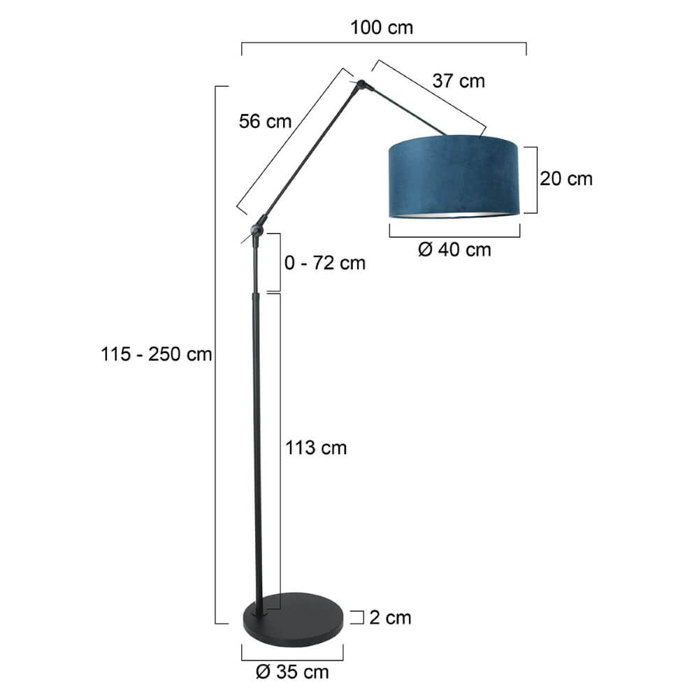Zwarte vloerlamp Prestige Chic met blauwe kap Steinhauer 8712746147278