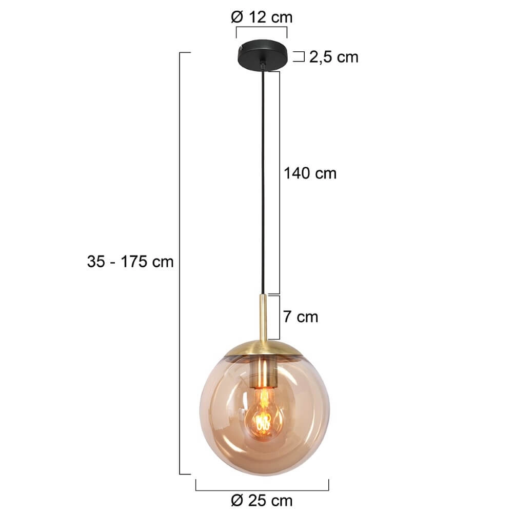 Gouden glazen hanglamp Bolique Ø 25cm Steinhauer 8712746166378