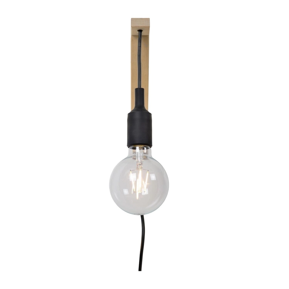 Houten wandlamp Fix met zwart snoer Lucide 5411212082824