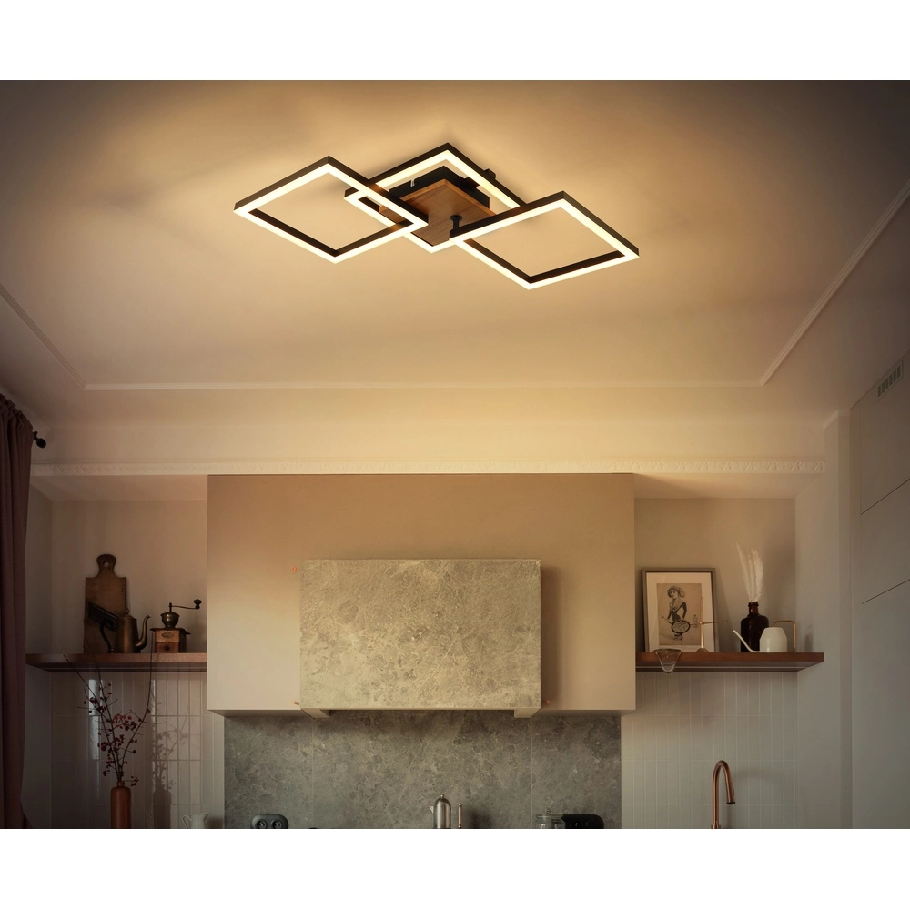 Plafondlamp Kerry zwart met houtlook Globo 9007371443222