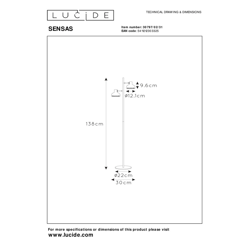 2-lichts vloerlamp Sensas wit design GU10 ES111 Lucide 5411212303325