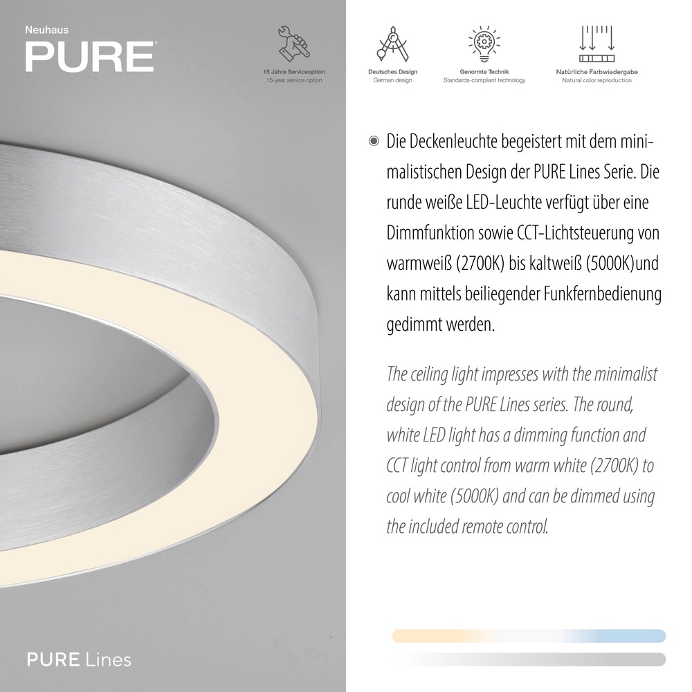 Strakke led plafondlamp Pure Lines Round Ø 35cm - diamond Paul Neuhaus 4012248395233