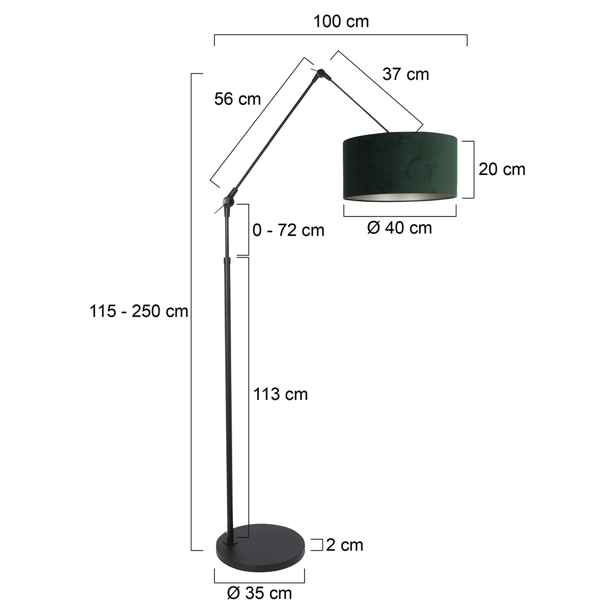 Vloer Leeslamp Prestige Chic zwart met 40cm  groen velourse kap Steinhauer 8712746145854