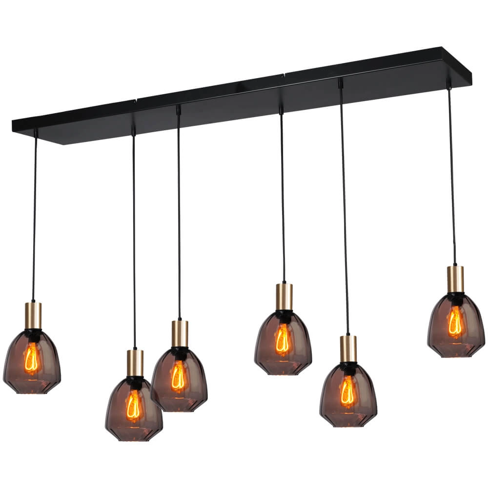 6-lichts hanglamp - goud - Porto met Nicolette red glazen