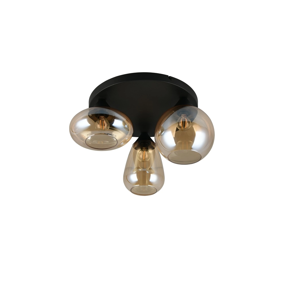 3-lichts plafondlamp Lumina zwart met amber glas Trio 4017807663150