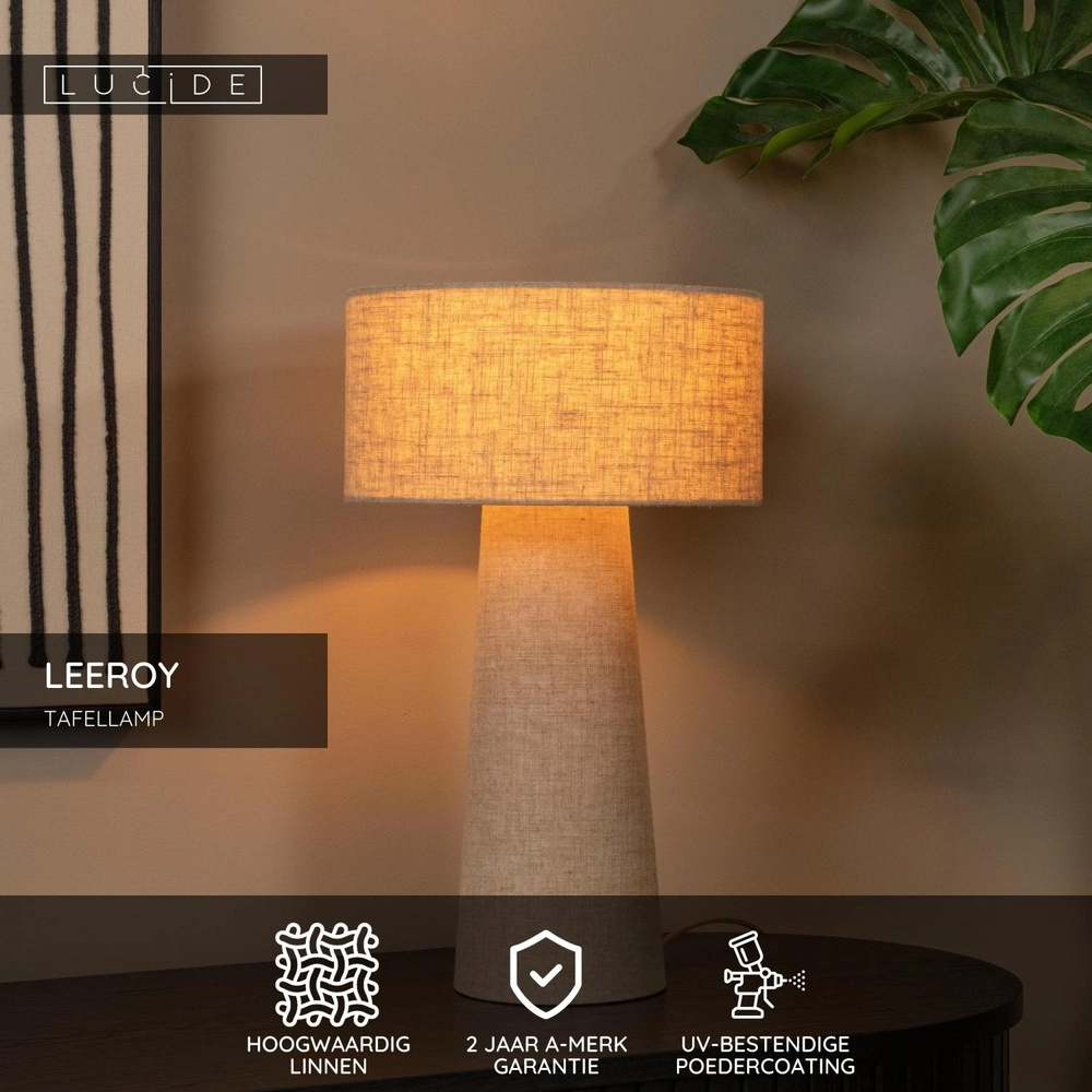 Tafellampje Leeroy taupe Ø 30cm Lucide 5411212032119