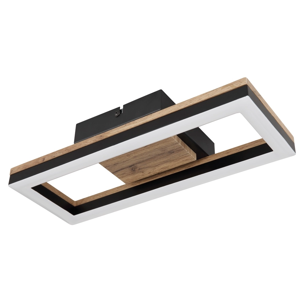 Plafondlamp Beatrix rechthoek zwart met hout Globo 9007371454402
