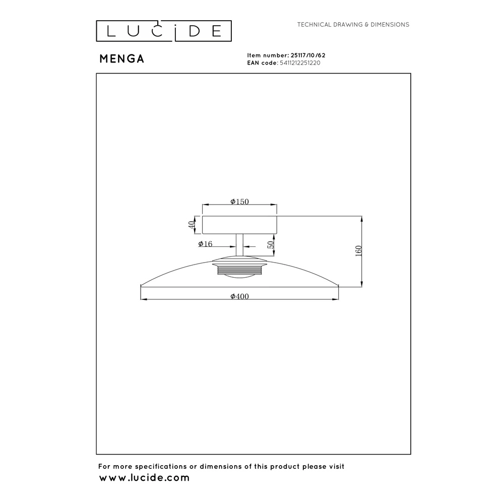 Strakke plafondlamp Menga Ø 40cm amber glas Premium by Lucide 5411212251220