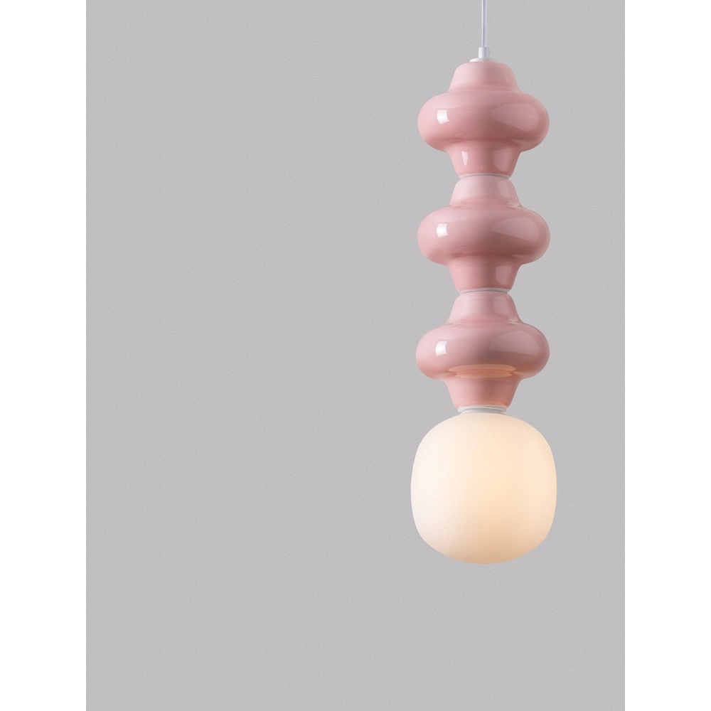 Hanglamp Clio L roze keramiek met wit glas