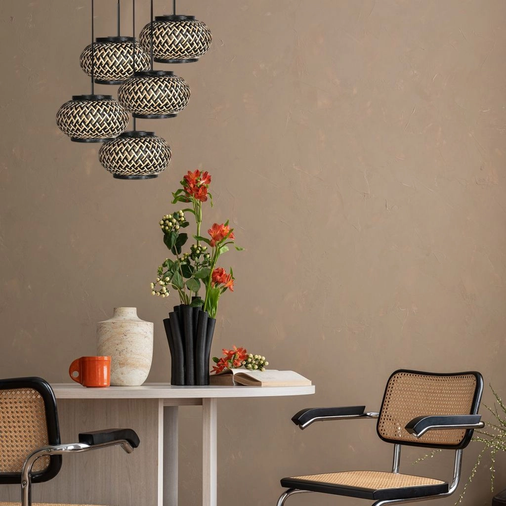 5-lichts hanglamp Nox Light met bamboe kappen Steinhauer 8712746183177